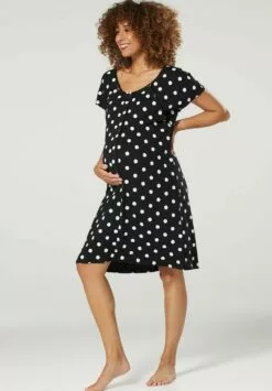 Happy Mama Buttoned Delivery- Nachtjapon - Black With Dots