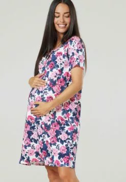 Happy Mama Maternity Breastfeeding 2-Pack - Nachtjapon - Graphite Melange Ecru With Flowers -Happy Mama Verkoop 03e29431ff964b9ba6184a5354c428bf