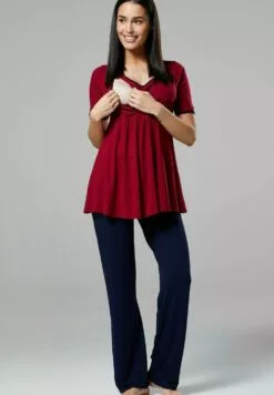 Happy Mama 3 Piece Sleepwear - Badjas - Crimson / Navy -Happy Mama Verkoop 072f31b7acea4283aefccfdf33ddfd83