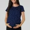 Happy Mama Maternity Layered- T-Shirt Print - Navy With Small White Dots