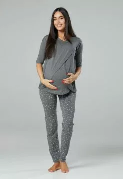 Happy Mama Pyjama - Graphite Melange & Graphite With Dots