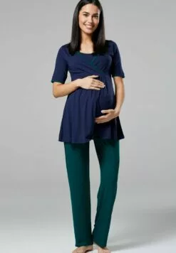Happy Mama 3 Piece Sleepwear - Badjas - Navy /Dark Green