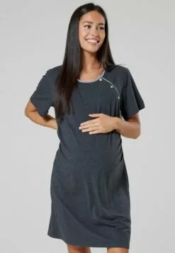 Happy Mama Maternity Nursing- Nachtjapon - Nightdress Dark Graphite Melange