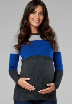 Happy Mama Long Sleeves - Trui - Graphite Melange/Royal Blue