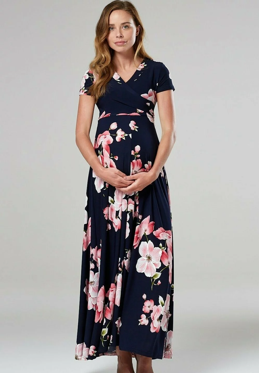 Happy Mama Wrap Short Sleeve - Maxi-Jurk - Dark Blue/Pink 7 Happy Mama Wrap Short Sleeve - Maxi-Jurk - Dark Blue/Pink - Afbeelding 5
