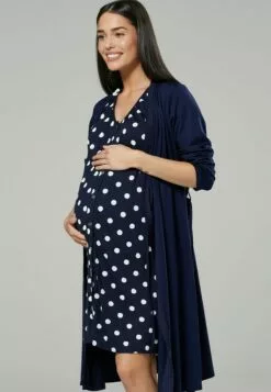 Happy Mama Maternity Hospital Set - Nachtjapon - Navy & Navy With Dots