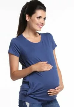 Happy Mama Maternity Layered- T-Shirt Print - Blue Grey