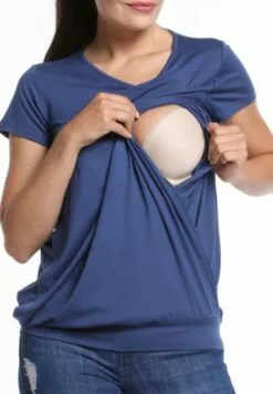 Happy Mama Maternity Layered- T-Shirt Print - Blue Grey -Happy Mama Verkoop 2273c2b0ccd94f869daa61f687033338