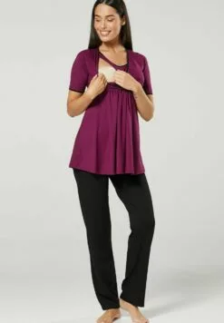 Happy Mama 3 Piece Sleepwear - Badjas - Plum /Black -Happy Mama Verkoop 2e916d678d4d4436a3dfbe494c25b9df