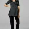 Happy Mama 3 Piece Sleepwear - Badjas - Graphite Melange /Black