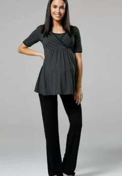 Happy Mama 3 Piece Sleepwear - Badjas - Graphite Melange /Black