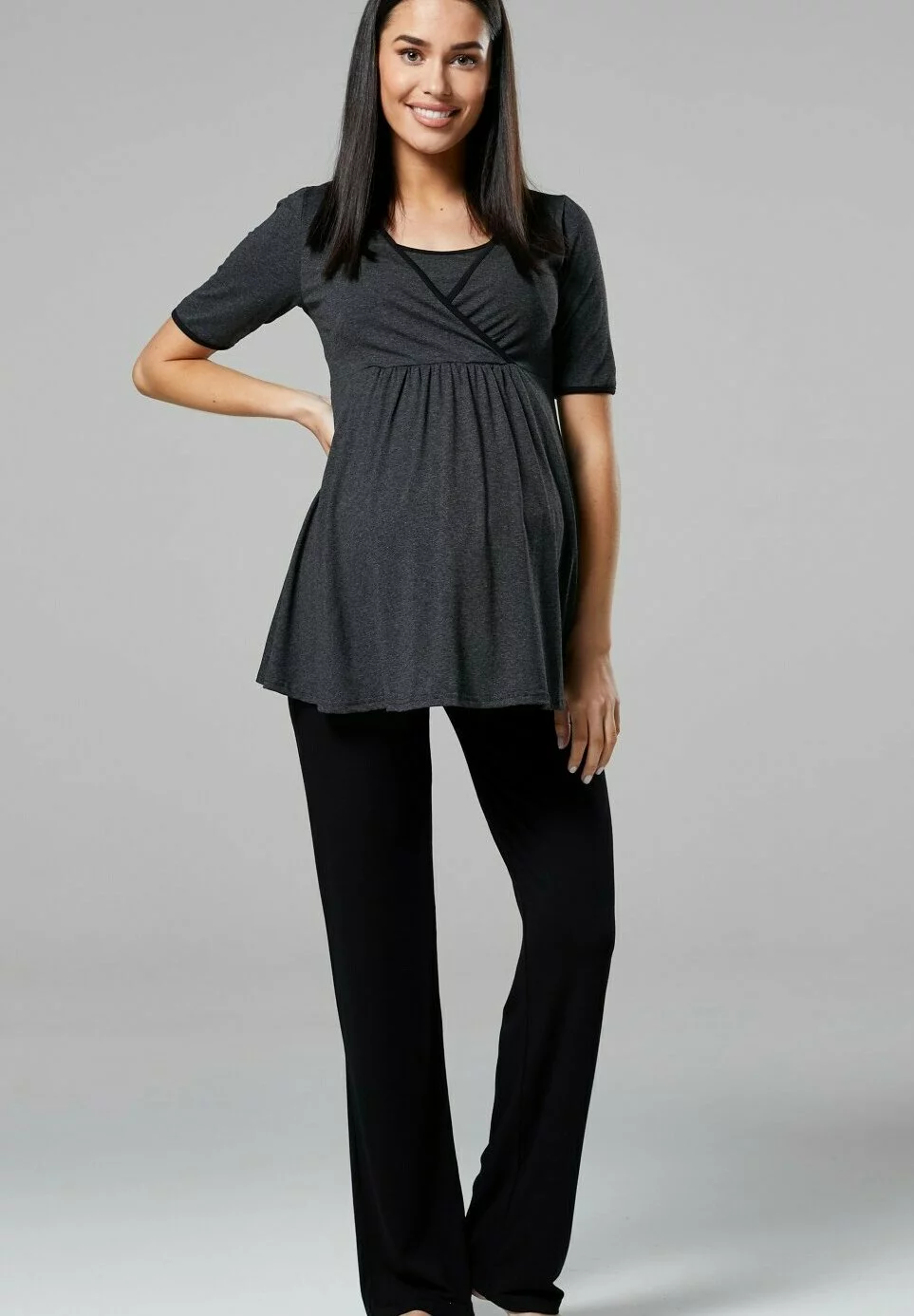 Happy Mama 3 Piece Sleepwear - Badjas - Graphite Melange /Black 3 Happy Mama 3 Piece Sleepwear - Badjas - Graphite Melange /Black