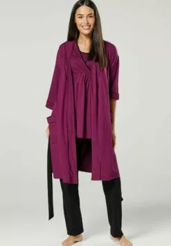 Happy Mama 3 Piece Sleepwear - Badjas - Plum /Black -Happy Mama Verkoop 34decbadd19d46b88b49208aa3299162
