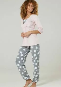 Happy Mama Set - Pyjama - Powder PinkGrey Melange With Stars -Happy Mama Verkoop 3753924350a14e35af1c82daa6af2b4a