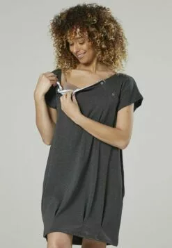 Happy Mama Maternity And Breastfeeding Nightshirt - Jerseyjurk - Light Grey -Happy Mama Verkoop 37749e55b54d42a390eaec5baec02764