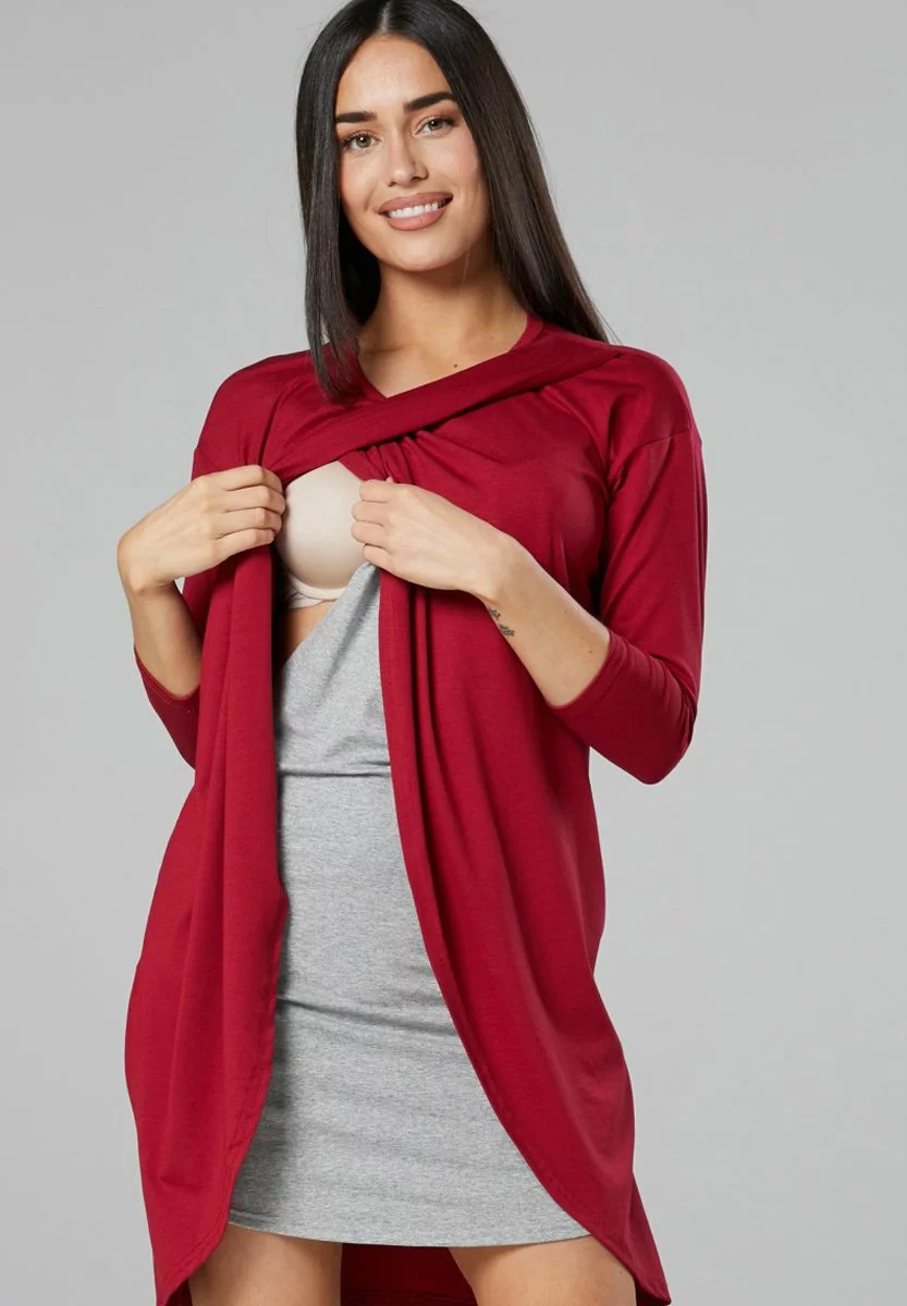 Happy Mama Maternity Nursing - Jurk - Crimson Grey Melange 7 Happy Mama Maternity Nursing - Jurk - Crimson Grey Melange - Afbeelding 5
