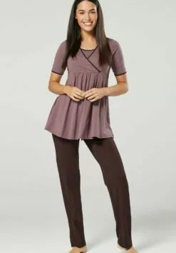 Happy Mama 3 Piece Sleepwear - Badjas - Cappuccino/ Brown