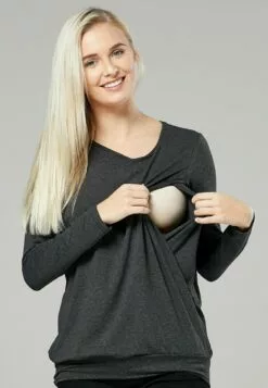 Happy Mama Layered- Longsleeve - Graphite Melange -Happy Mama Verkoop 3e6049167edc44f0883bddb04d11e0d9