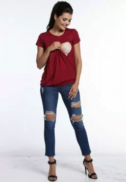 Happy Mama Maternity Layered- T-Shirt Print - Crimson -Happy Mama Verkoop 3e8f535dcb5c4255895d29d113084060