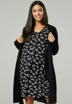 Happy Mama Maternity Hospital Set - Nachtjapon - Black With Butterflies