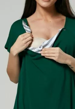 Happy Mama Maternity And Breastfeeding Nightshirt - Jerseyjurk - Dark Green -Happy Mama Verkoop 439eb9e198a4476b98baa06698f06cb0