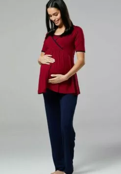 Happy Mama 3 Piece Sleepwear - Badjas - Crimson / Navy -Happy Mama Verkoop 440cc5ca2a8b4e00bdf22c8121acf904