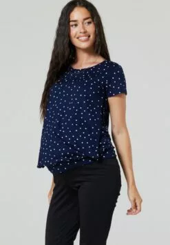 Happy Mama Maternity Layered- T-Shirt Print - Navy With Small White Dots -Happy Mama Verkoop 454ad3bd252b4a58afc55d50dcdcb813