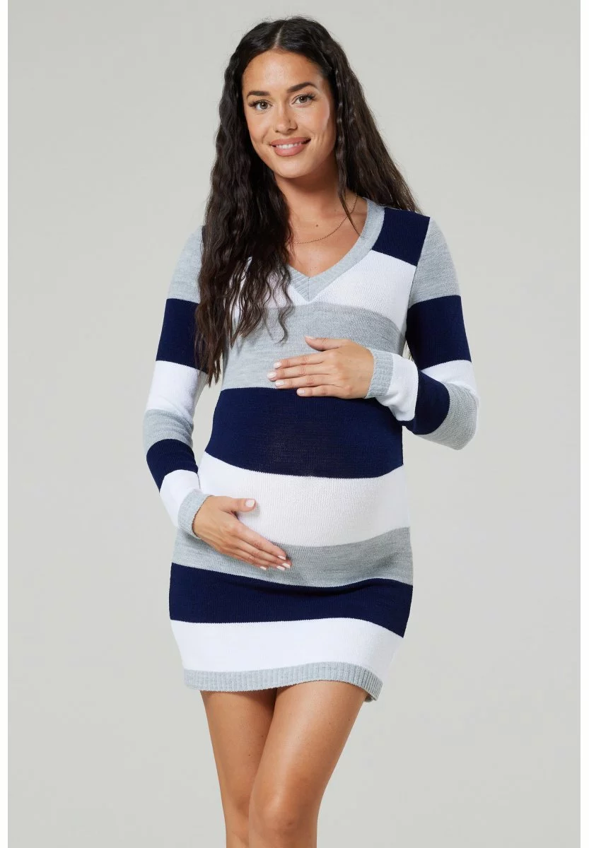 Happy Mama Stretchy Warm Stripes - Gebreide Jurk - Navy 3 Happy Mama Stretchy Warm Stripes - Gebreide Jurk - Navy