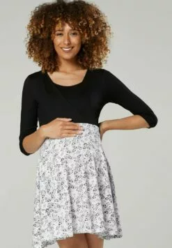 Happy Mama Jerseyjurk - Black White With Flowers