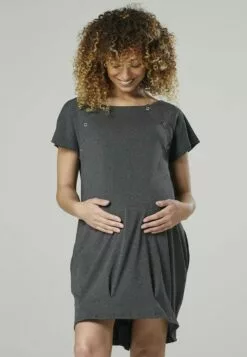 Happy Mama Maternity And Breastfeeding Nightshirt - Jerseyjurk - Light Grey