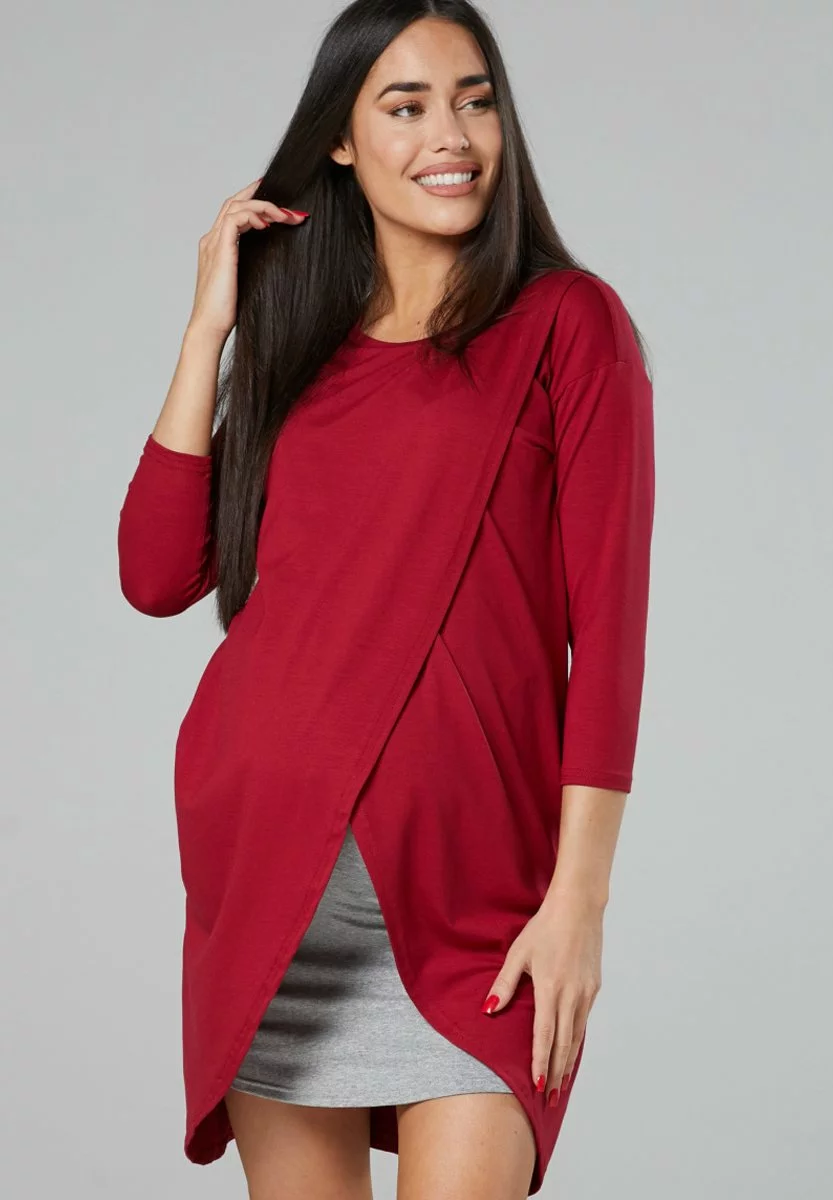 Happy Mama Maternity Nursing - Jurk - Crimson Grey Melange 3 Happy Mama Maternity Nursing - Jurk - Crimson Grey Melange