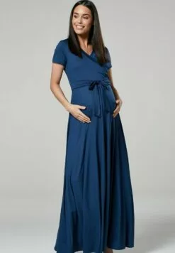 Happy Mama Wrap Short Sleeve - Maxi-Jurk - Blue Grey