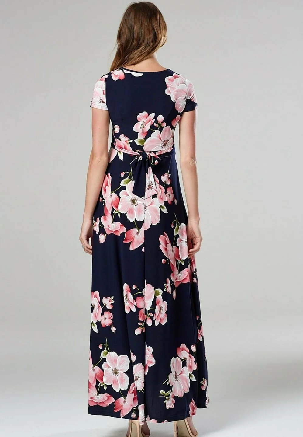 Happy Mama Wrap Short Sleeve - Maxi-Jurk - Dark Blue/Pink 4 Happy Mama Wrap Short Sleeve - Maxi-Jurk - Dark Blue/Pink - Afbeelding 2