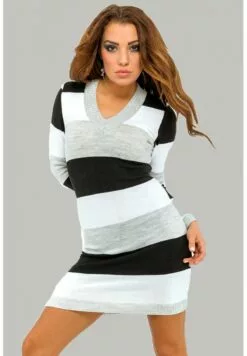 Happy Mama Stretchy Warm Stripes - Gebreide Jurk - Black