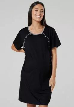 Happy Mama Maternity Nursing- Nachtjapon - Nightdress Black