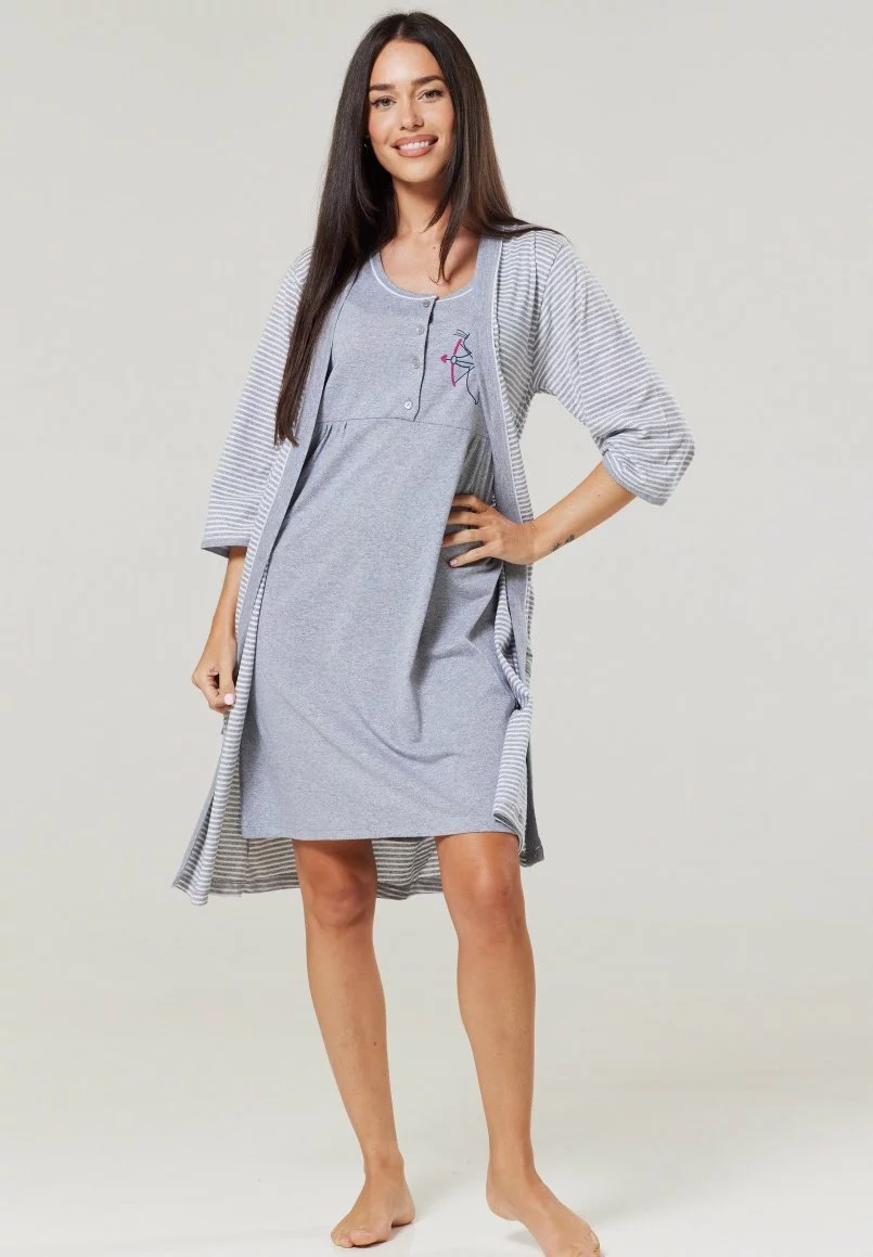 Happy Mama Maternity Hospital Set Labour & Birth - Nachtjapon - Grey 4 Happy Mama Maternity Hospital Set Labour & Birth - Nachtjapon - Grey - Afbeelding 2