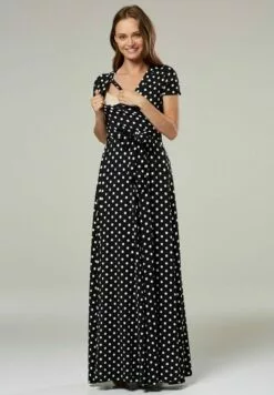 Happy Mama Wrap Short Sleeve - Maxi-Jurk - Black With Dots -Happy Mama Verkoop 5685df98917d4463b5069de4bb6f4536