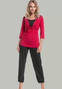 Happy Mama Set - Pyjama - Raspberry & Graphite Melange