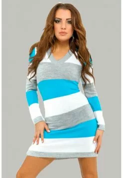Happy Mama Stretchy Warm Stripes - Gebreide Jurk - Turquoise