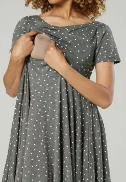 Happy Mama Maternity Summer Nursing - Jurk - Graphite Melange With White Dots -Happy Mama Verkoop 5d79f5424a7e4197b3ef8c8e8c528631