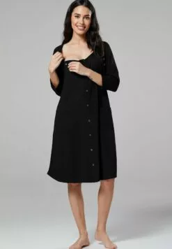 Happy Mama Maternity Skin To Skin Labor - Nachtjapon - Black -Happy Mama Verkoop 621a4119574547029eee9d2237d2d1b8