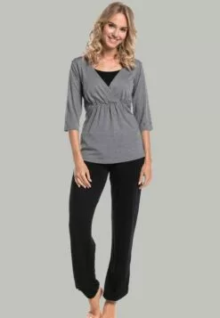 Happy Mama Set - Pyjama - Grey Melange & Black