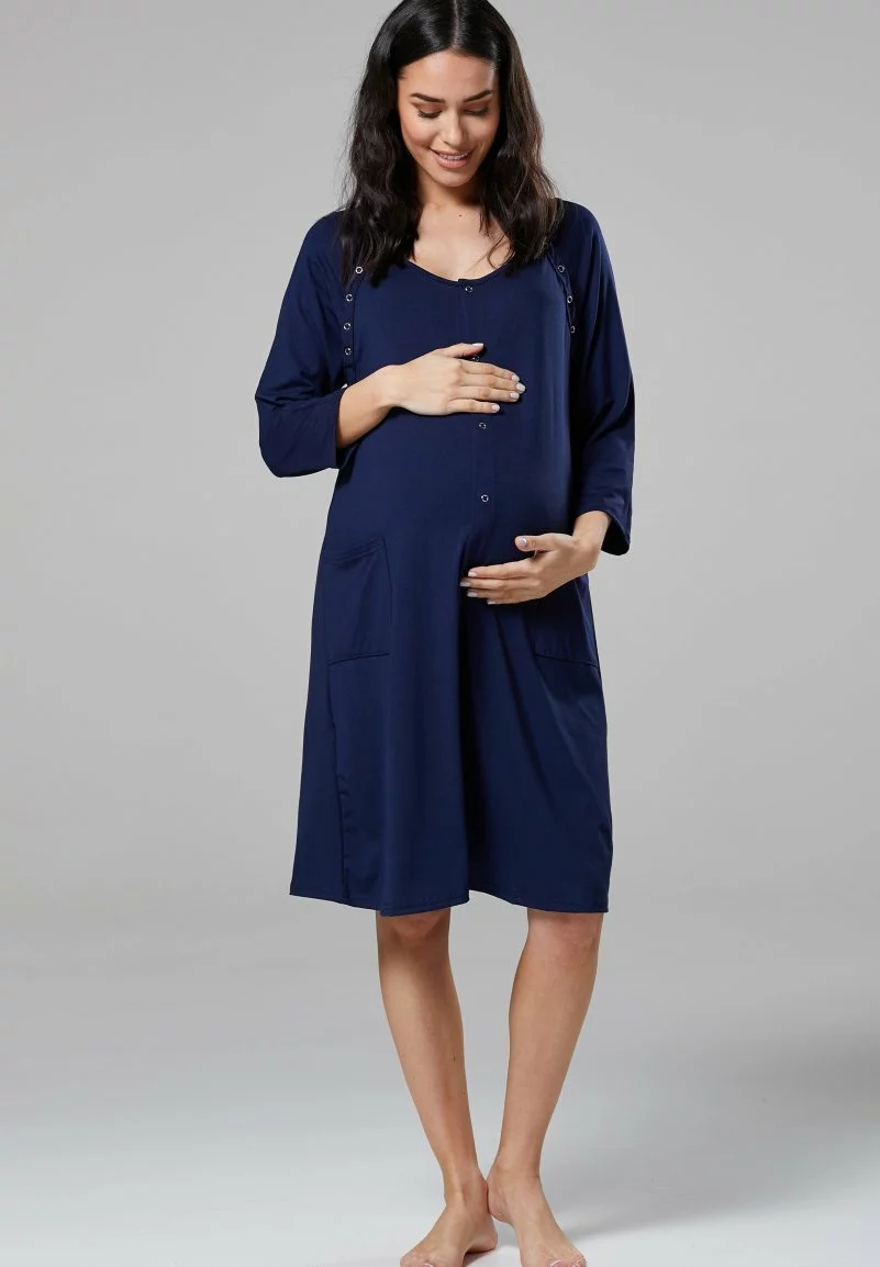 Happy Mama Maternity Skin To Skin Labor - Nachtjapon - Navy 6 Happy Mama Maternity Skin To Skin Labor - Nachtjapon - Navy - Afbeelding 4