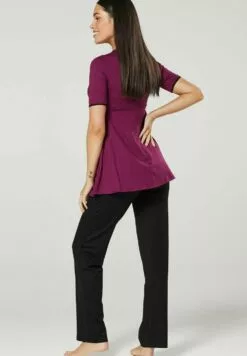 Happy Mama 3 Piece Sleepwear - Badjas - Plum /Black -Happy Mama Verkoop 64f06ce2296f4618bc05f82e92b0215c