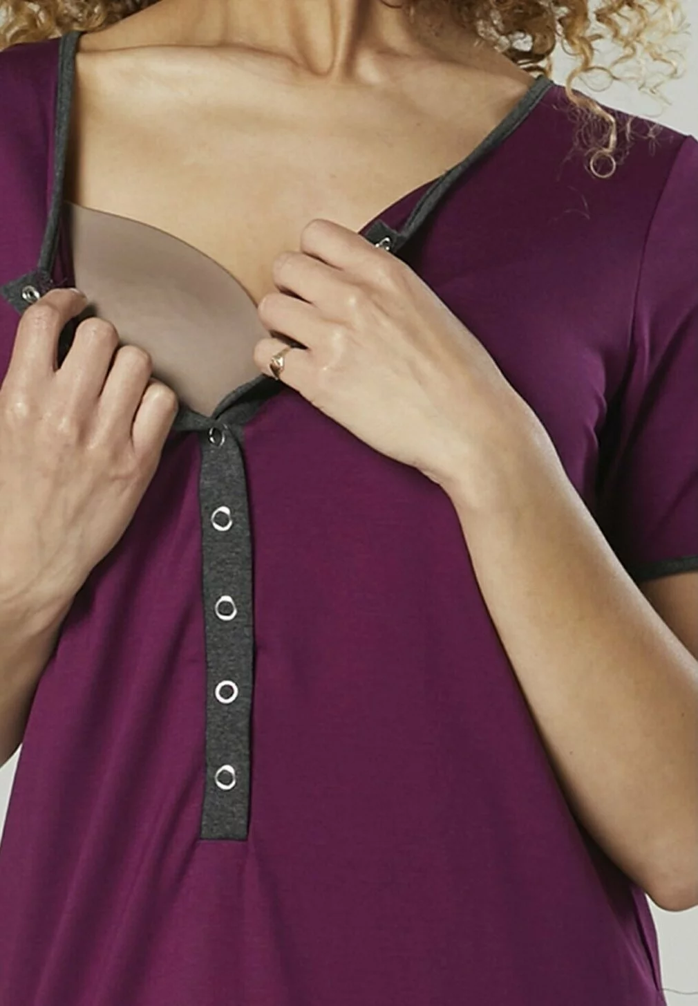 Happy Mama Maternity Nursing Delivery Hospital - Nachtjapon - Plum & Graphite Melange 6 Happy Mama Maternity Nursing Delivery Hospital - Nachtjapon - Plum & Graphite Melange - Afbeelding 4