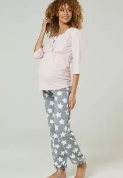 Happy Mama Set - Pyjama - Powder PinkGrey Melange With Stars