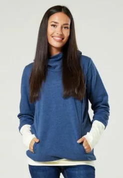 Happy Mama Nursing - Hoodie - Jeans Melange/Ecru -Happy Mama Verkoop 70f22ab469244440949b9ebc472e85da