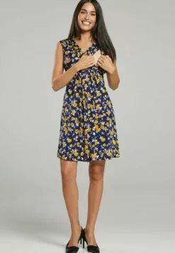 Happy Mama Jurk - Navy With Small Yellow Flowers -Happy Mama Verkoop 7131148068c745528b0ccbfb0cfcc147