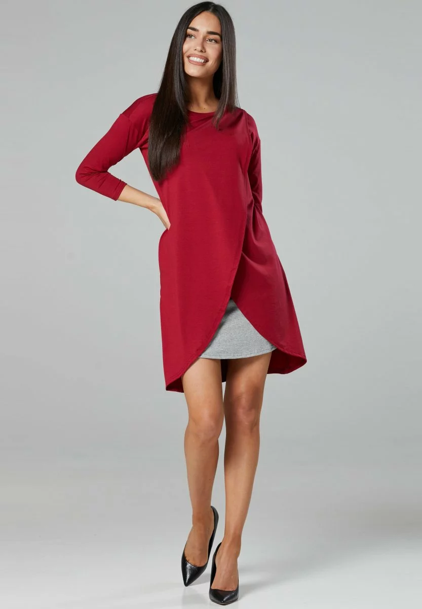 Happy Mama Maternity Nursing - Jurk - Crimson Grey Melange 4 Happy Mama Maternity Nursing - Jurk - Crimson Grey Melange - Afbeelding 2