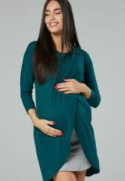 Happy Mama Maternity Nursing - Jurk - Dark Green Grey Melnge
